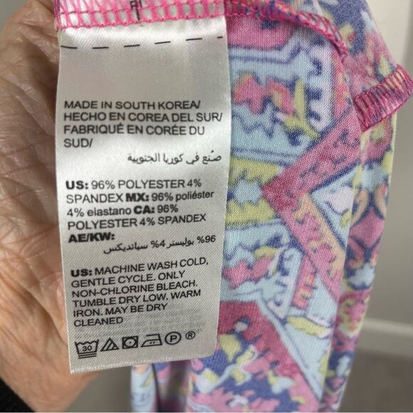 Chico's PInk Blue Multi Color Geometric Floral Stretch Knit Shift Dress 2 - Picture 9 of 9